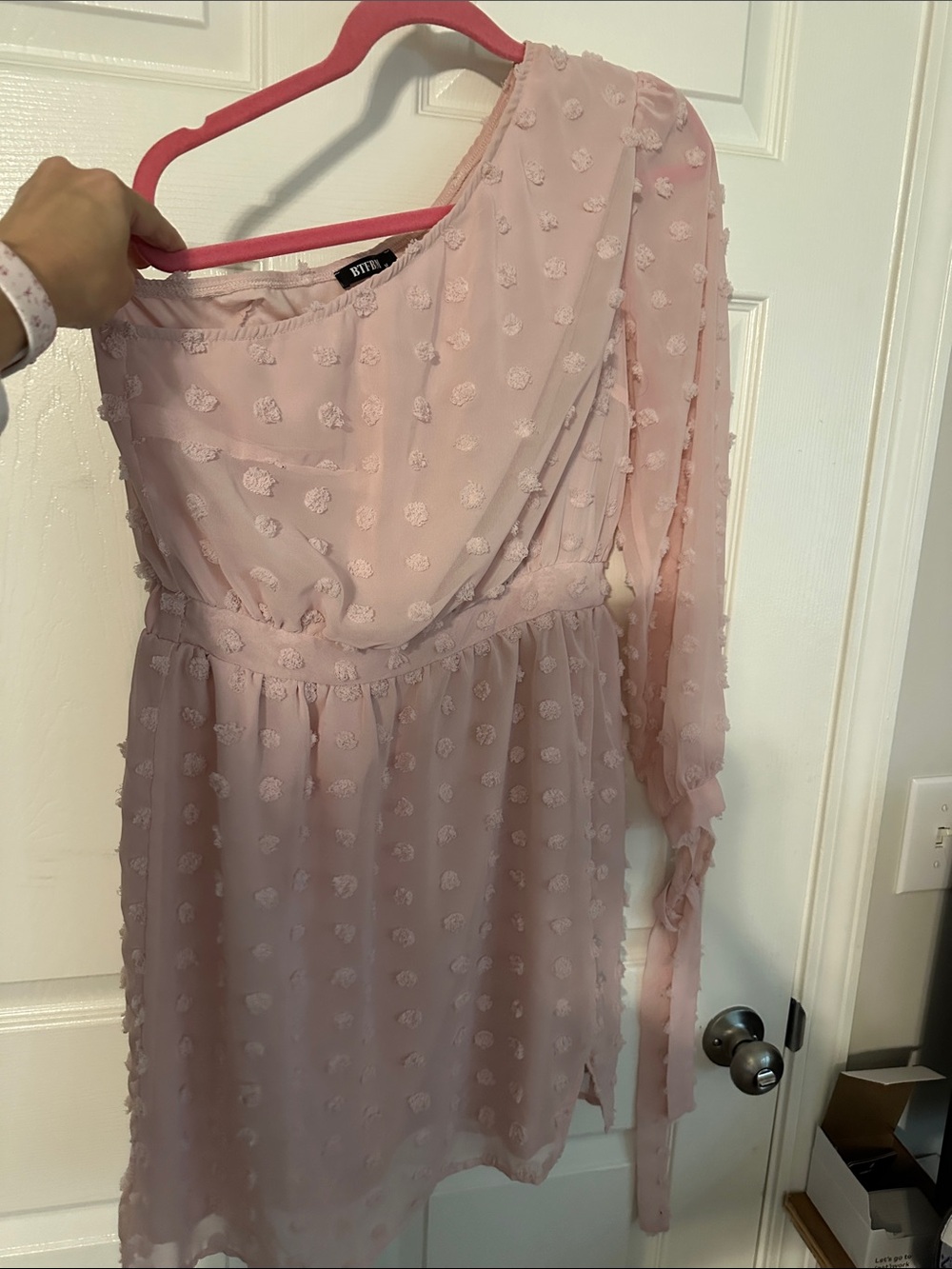 One-Shoulder Pink Textured Chiffon Dress